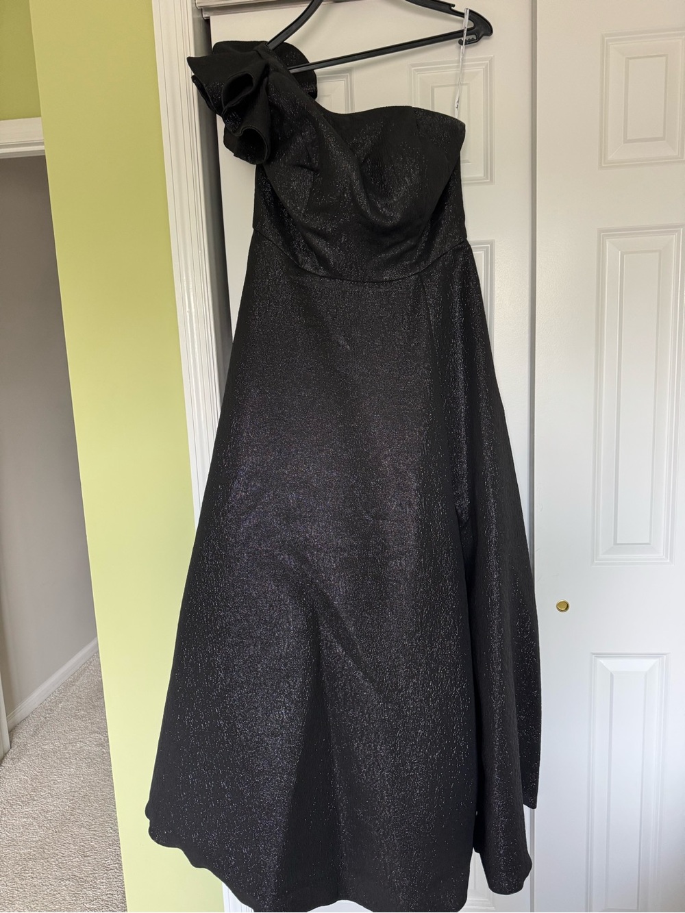 Jade Couture One-Shoulder Black Sparkle Evening Gown